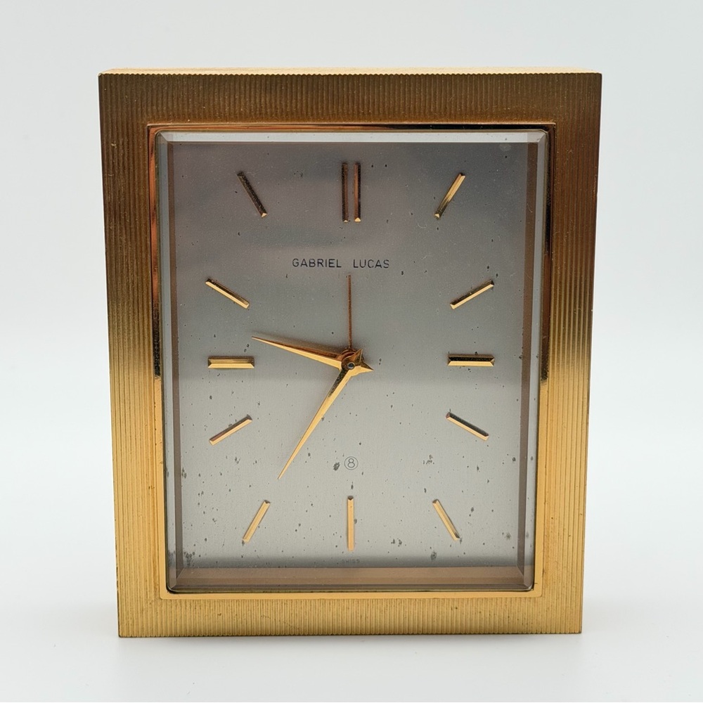 GABRIEL LUCAS BRASS DESK CLOCK — SWISS MADE - Picture 1 of 8